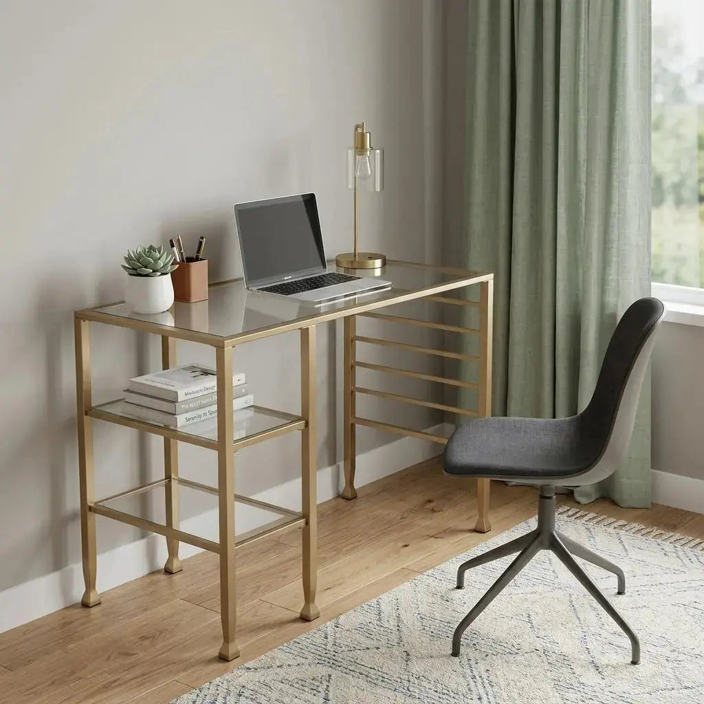 43" Clear and Gold Glass Writing Desk Homeroots Office