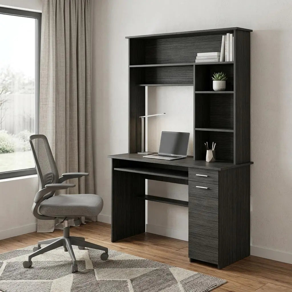 43" Gray Computer Desk With Hutch Homeroots Office