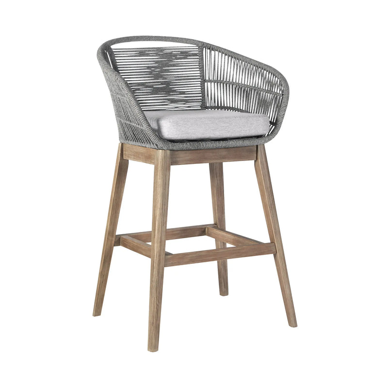 43" Gray Solid Wood Low back Outdoor Bar Height chair with Footrest - GreatEagleInc