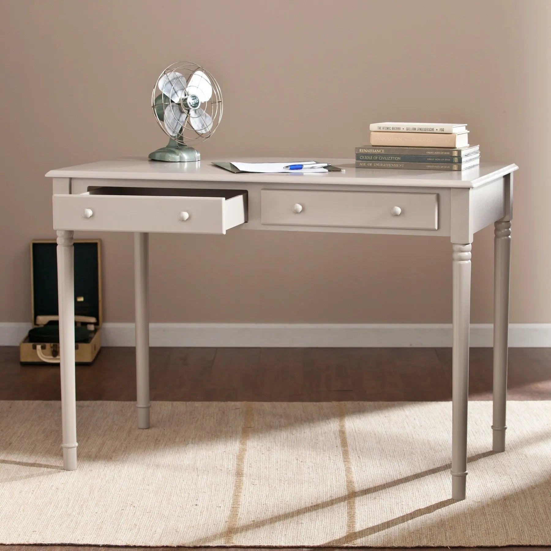 43" Gray Solid Wood Writing Desk With Two Drawers Homeroots Office