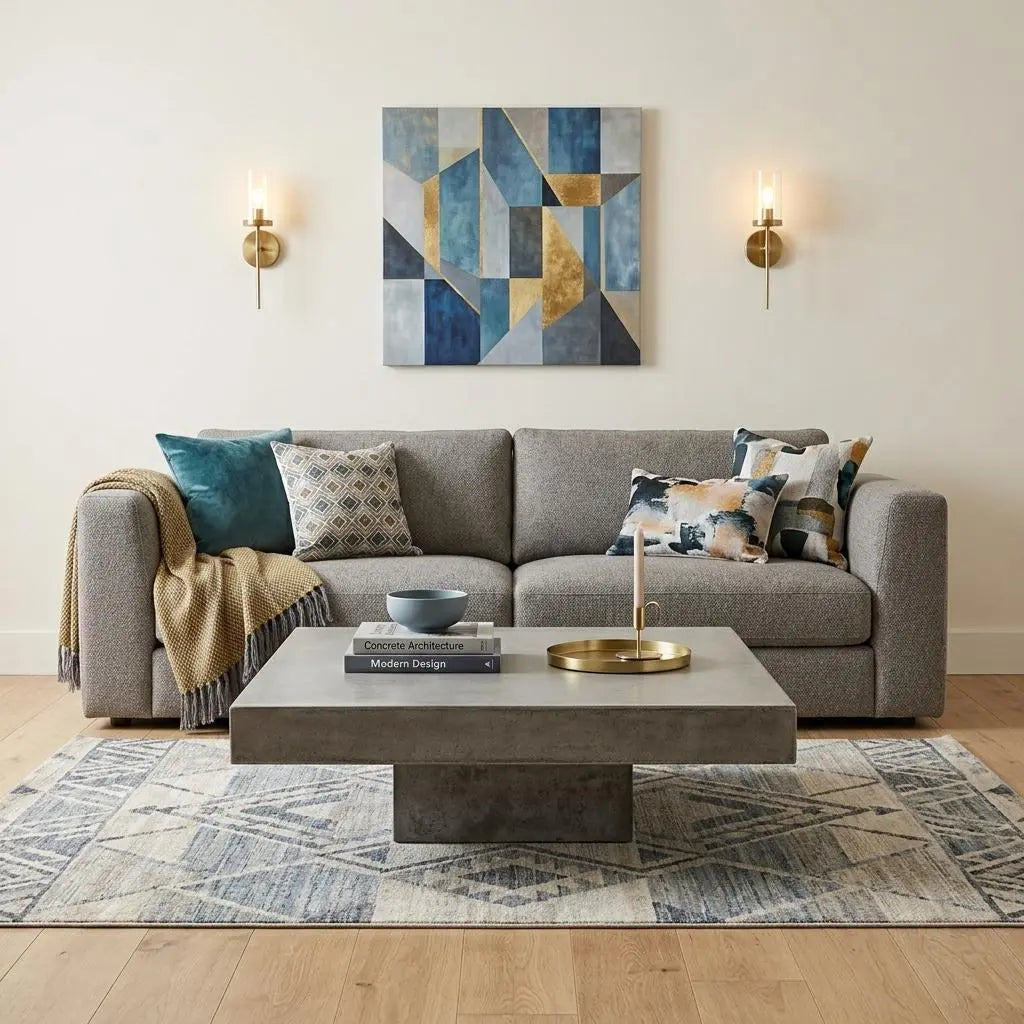 43" Gray and Dark Gray Concrete Square Block Coffee Table Homeroots Living Room