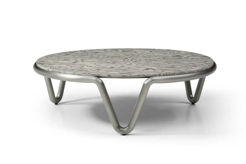 43" Gray and Silver Wood and Stainless Steel Round Coffee Table Homeroots Living Room