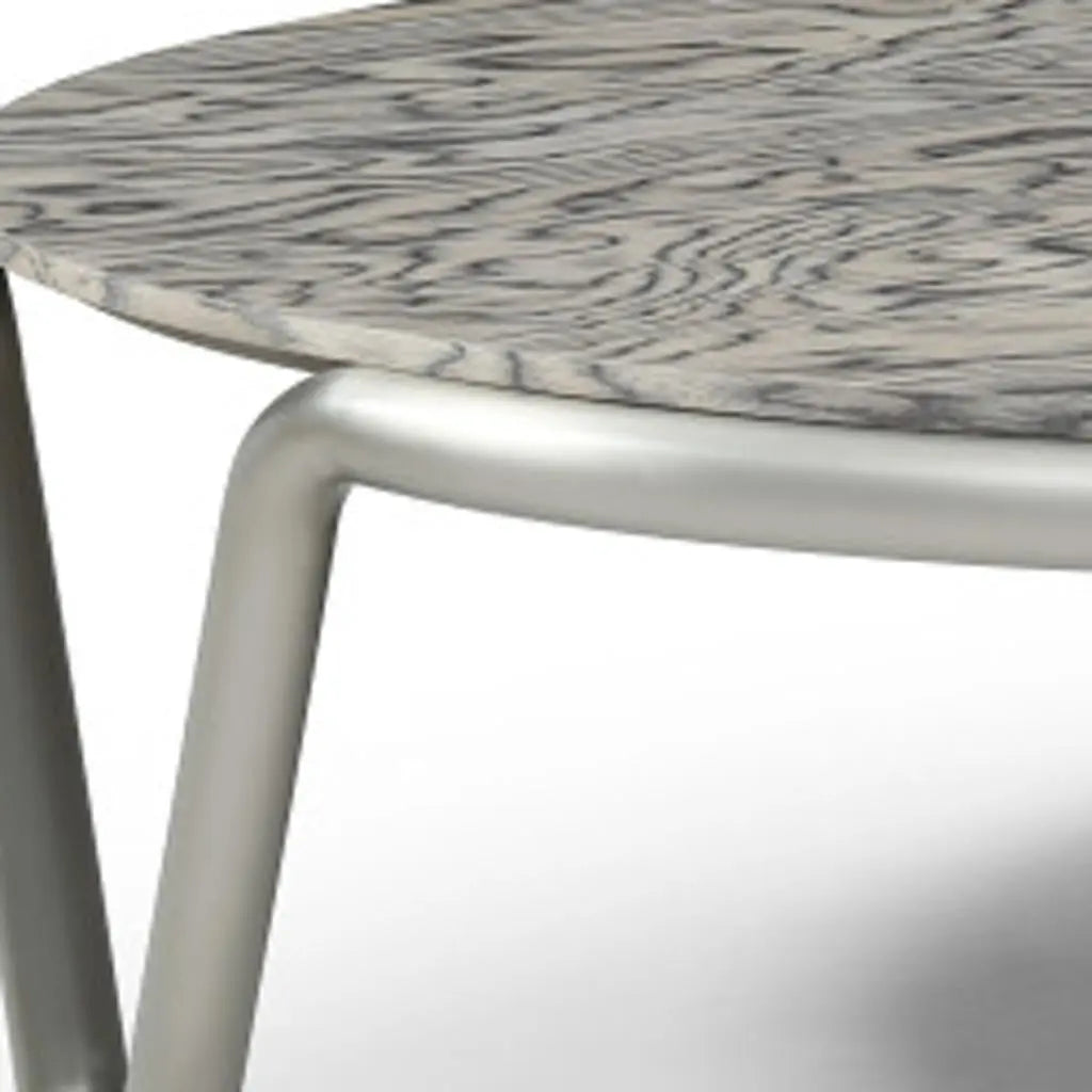 43" Gray and Silver Wood and Stainless Steel Round Coffee Table Homeroots Living Room