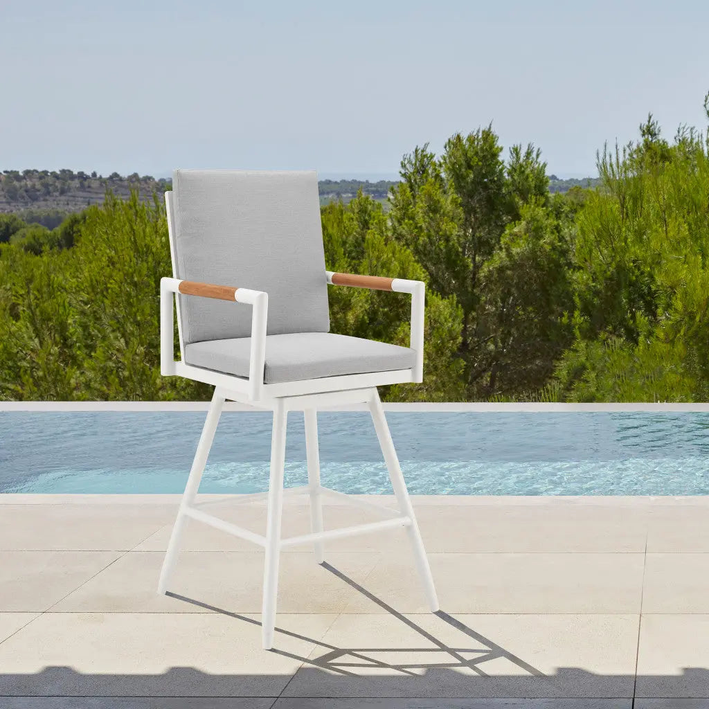 43" Light Gray Metal Swivel Outdoor Counter Height Bar chair with Footrest - GreatEagleInc