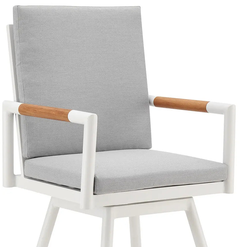 43" Light Gray Metal Swivel Outdoor Counter Height Bar chair with Footrest - GreatEagleInc