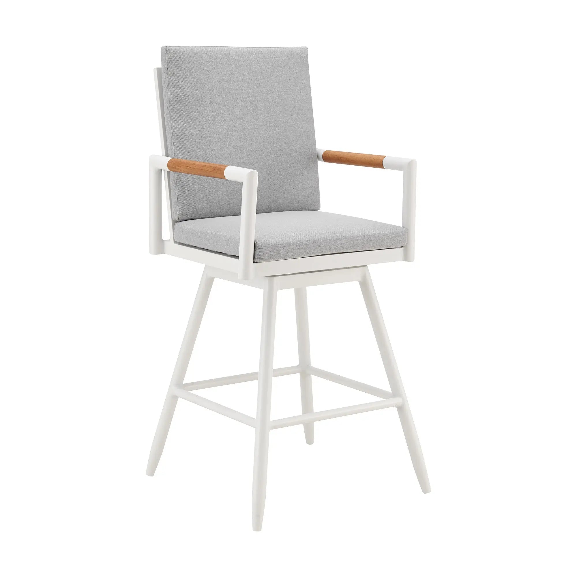 43" Light Gray Metal Swivel Outdoor Counter Height Bar chair with Footrest - GreatEagleInc