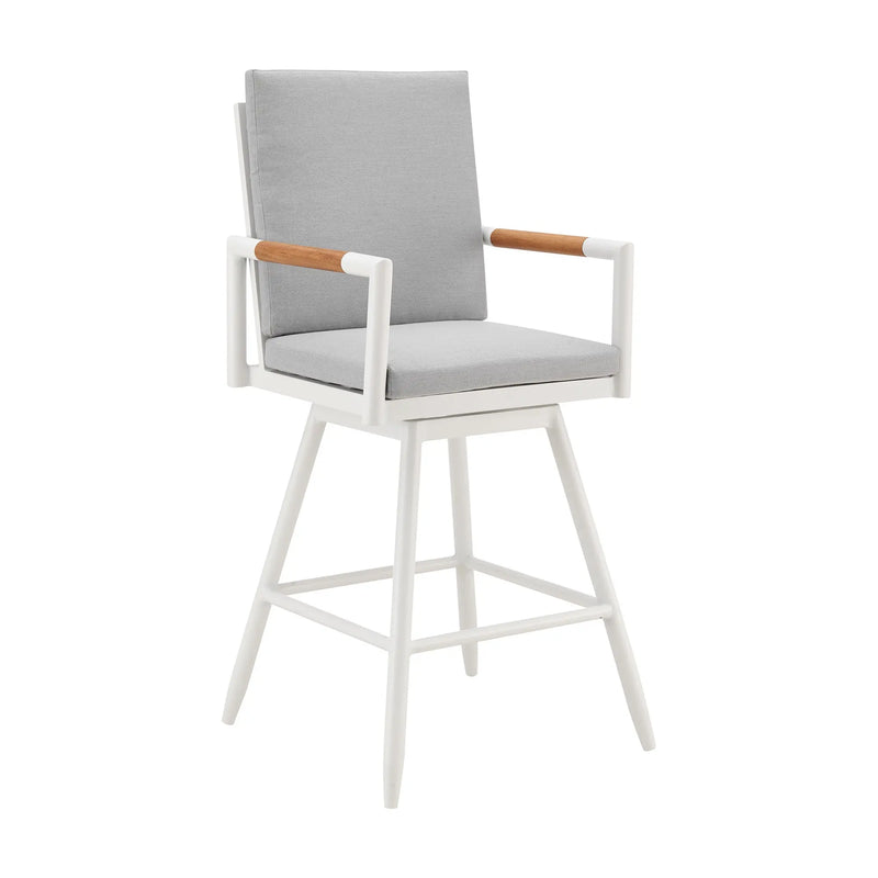 43" Light Gray Metal Swivel Outdoor Counter Height Bar chair with Footrest - GreatEagleInc