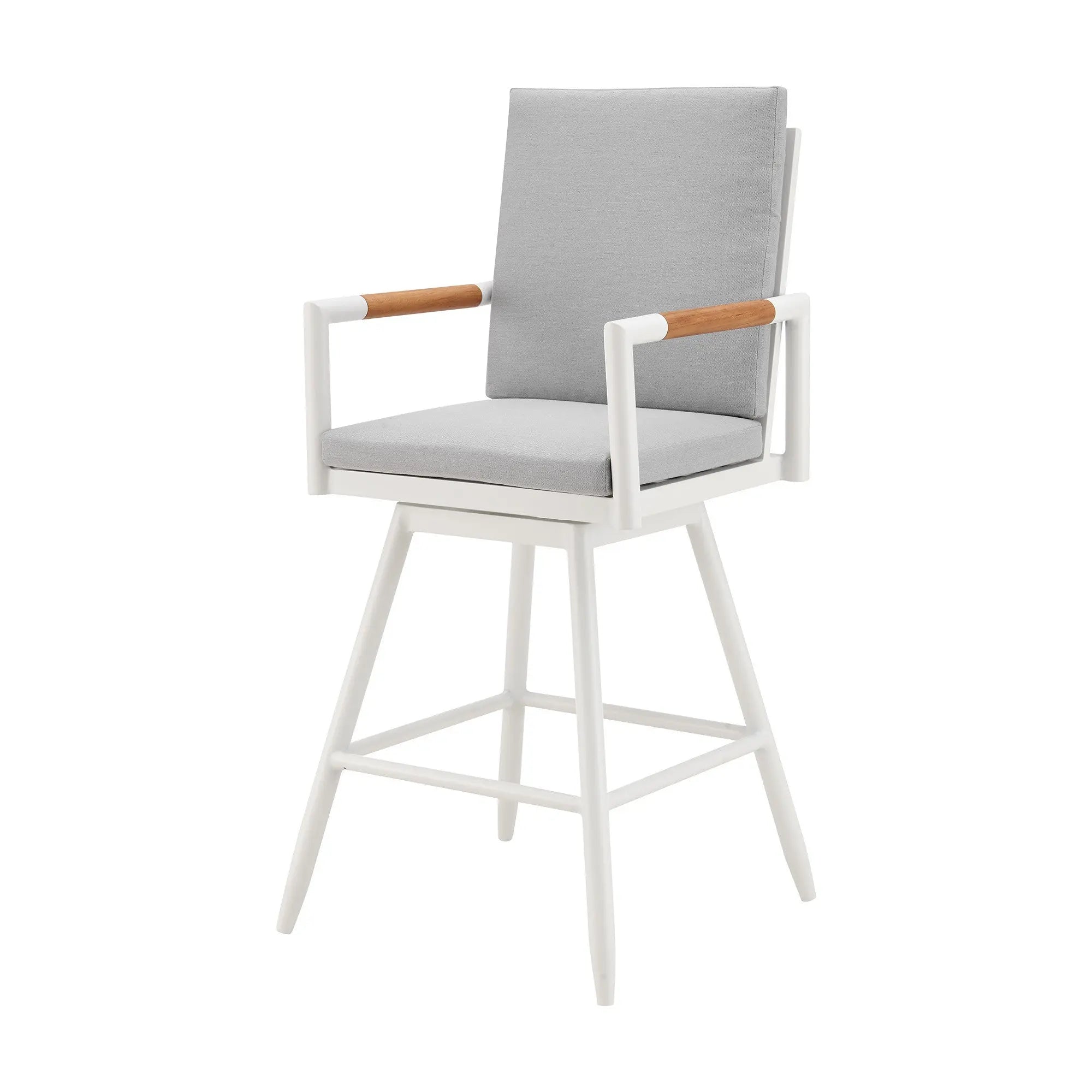 43" Light Gray Metal Swivel Outdoor Counter Height Bar chair with Footrest - GreatEagleInc