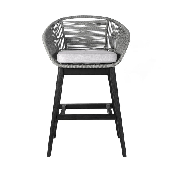 43" Light Gray Solid Wood Low back Outdoor Bar Height chair with Footrest - GreatEagleInc