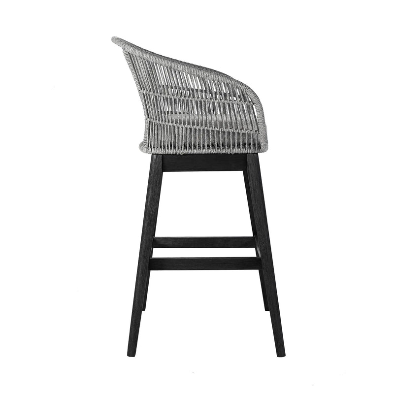 43" Light Gray Solid Wood Low back Outdoor Bar Height chair with Footrest - GreatEagleInc