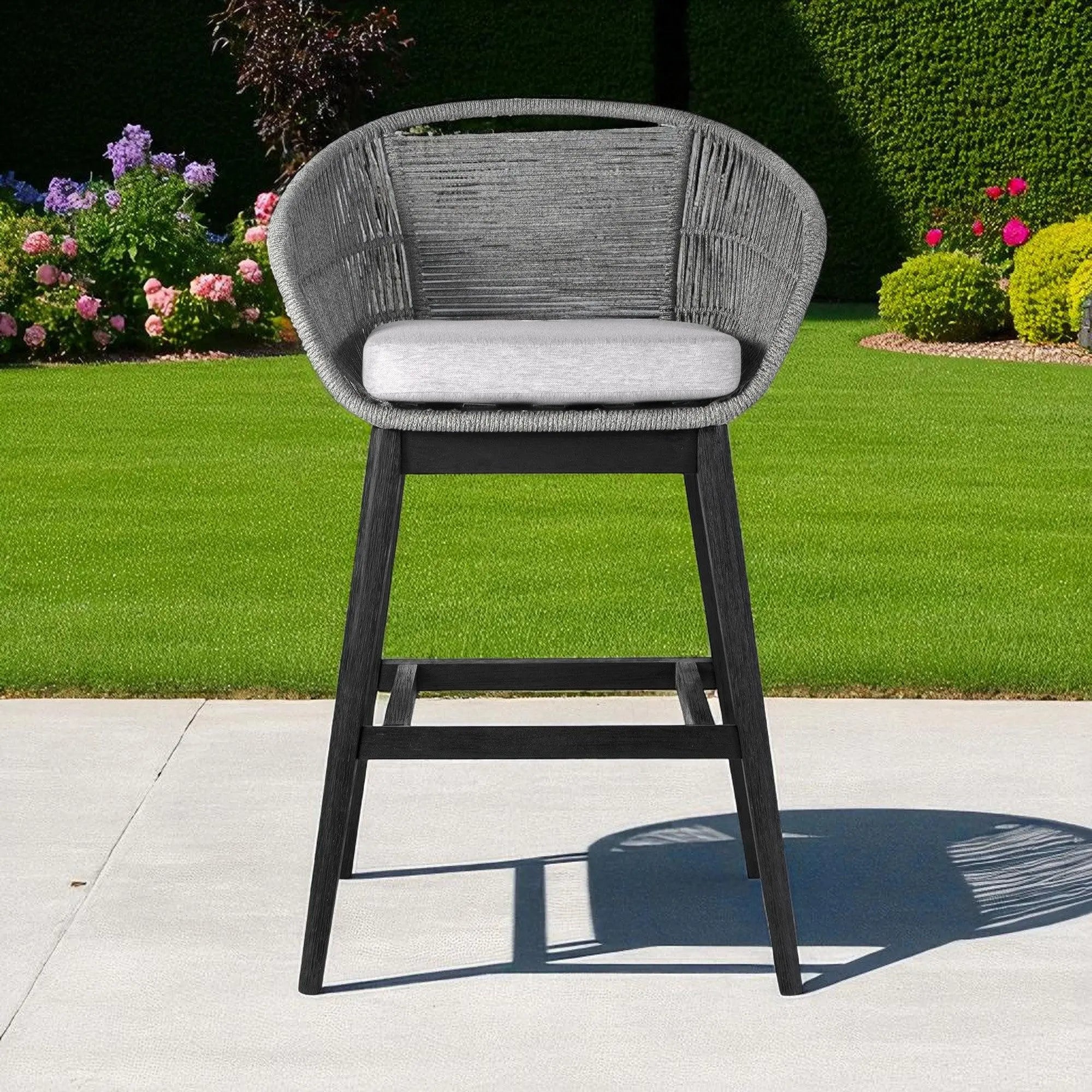 43" Light Gray Solid Wood Low back Outdoor Bar Height chair with Footrest - GreatEagleInc