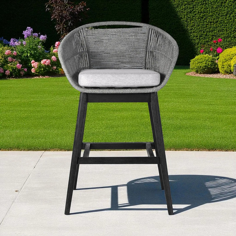 43" Light Gray Solid Wood Low back Outdoor Bar Height chair with Footrest - GreatEagleInc