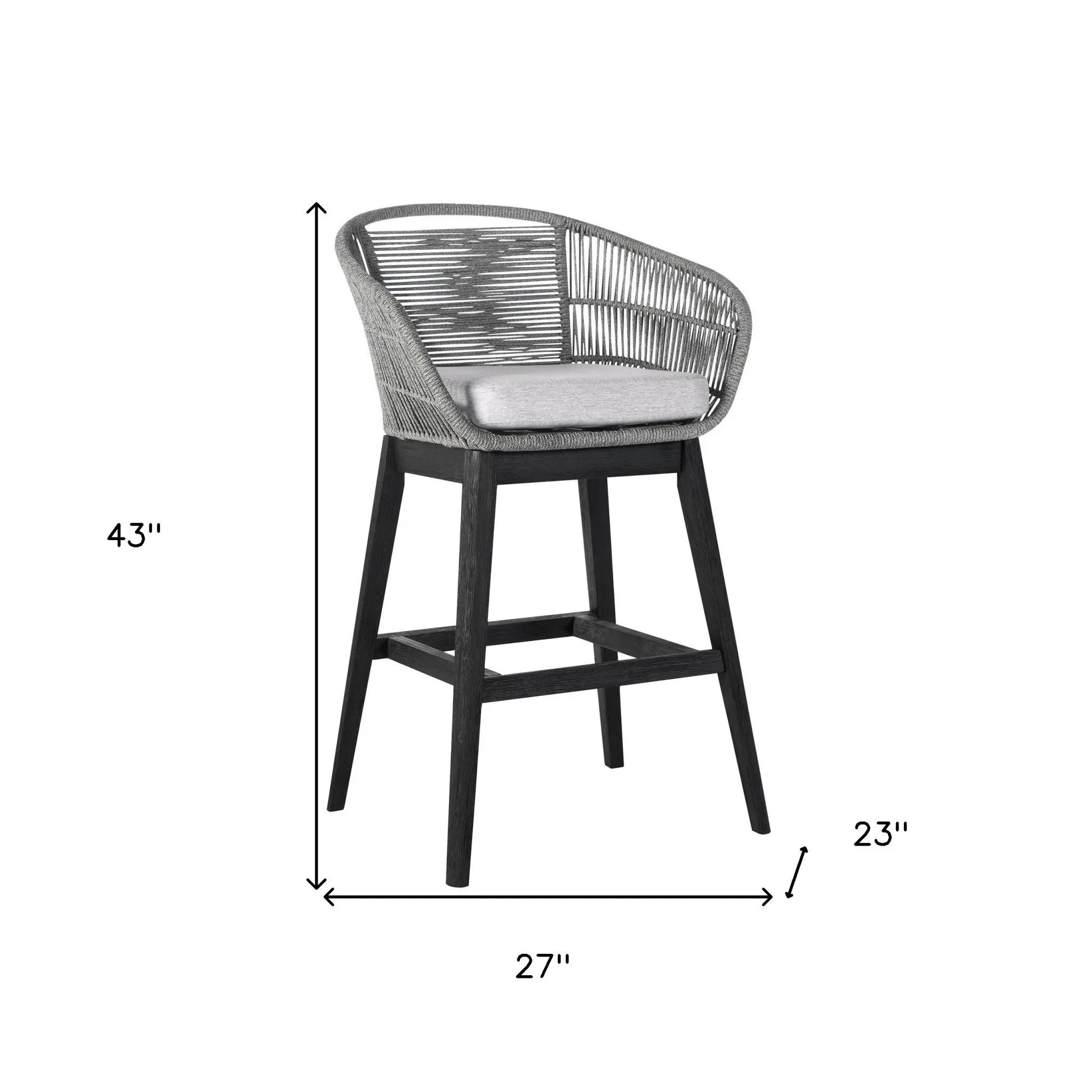 43" Light Gray Solid Wood Low back Outdoor Bar Height chair with Footrest - GreatEagleInc