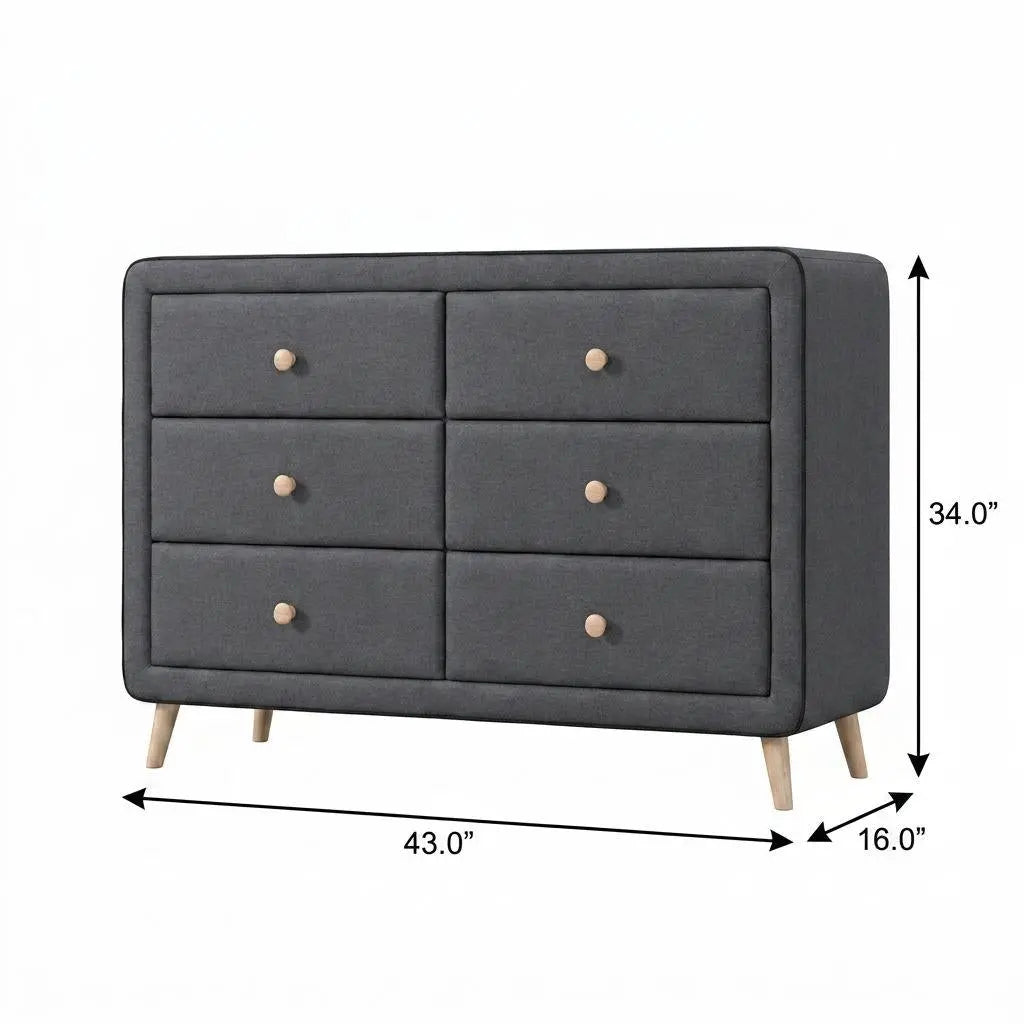 43" Light Gray Solid Wood Six Drawer Dresser Homeroots Bed & Bath