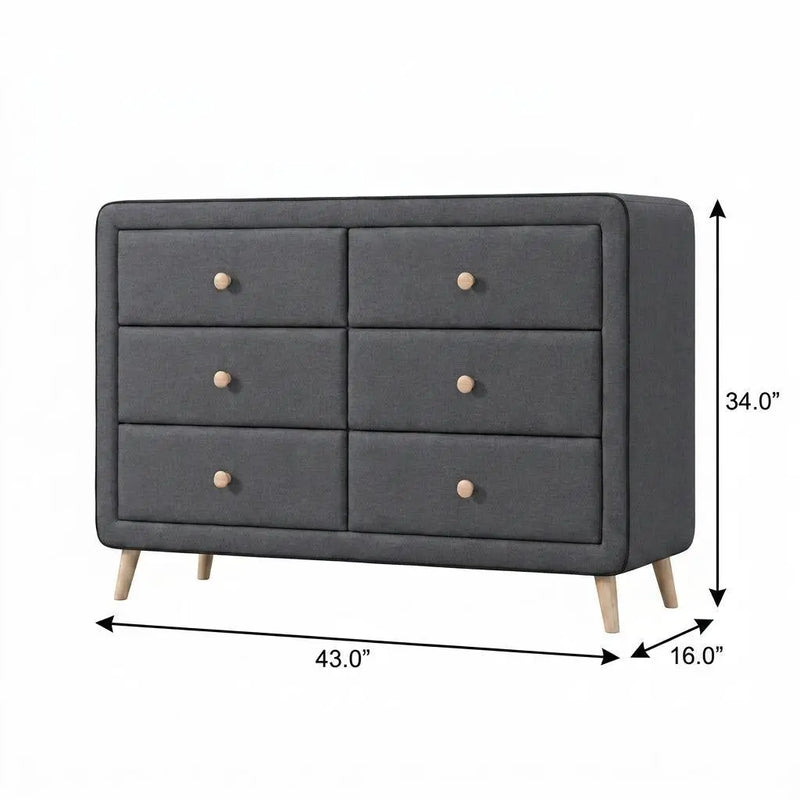 43" Light Gray Solid Wood Six Drawer Dresser Homeroots Bed & Bath