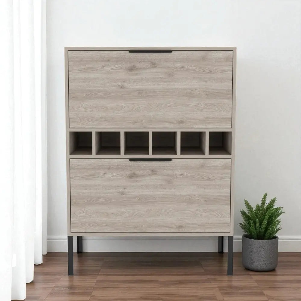 43" Light Gray and Black Wood Console Bar Cabinet With Two Doors Homeroots Kitchen & Dining