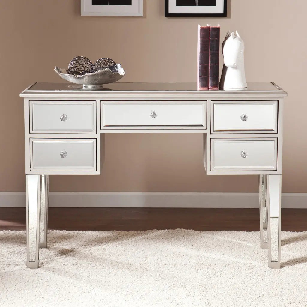 43" Silver Mirrored Glass Console Table And Drawers Homeroots Living Room