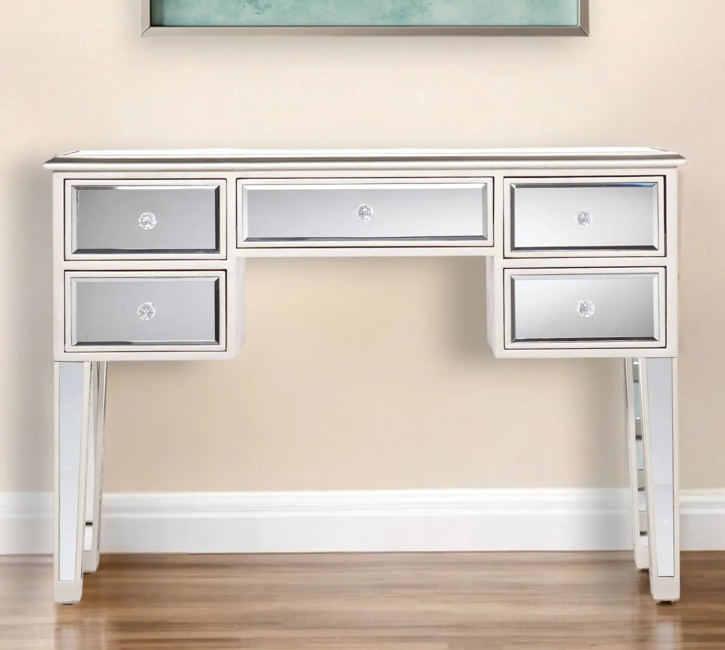 43" Silver Mirrored Glass Console Table And Drawers Homeroots Living Room