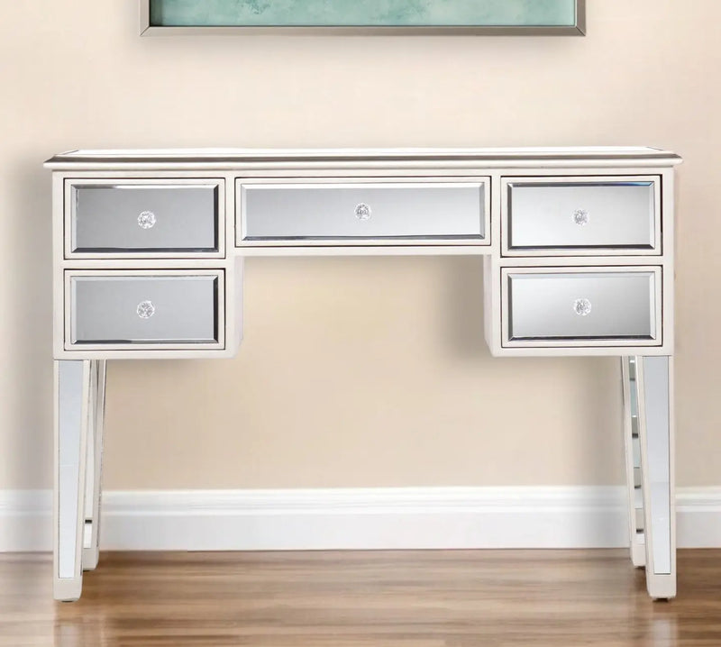 43" Silver Mirrored Glass Console Table And Drawers Homeroots Living Room