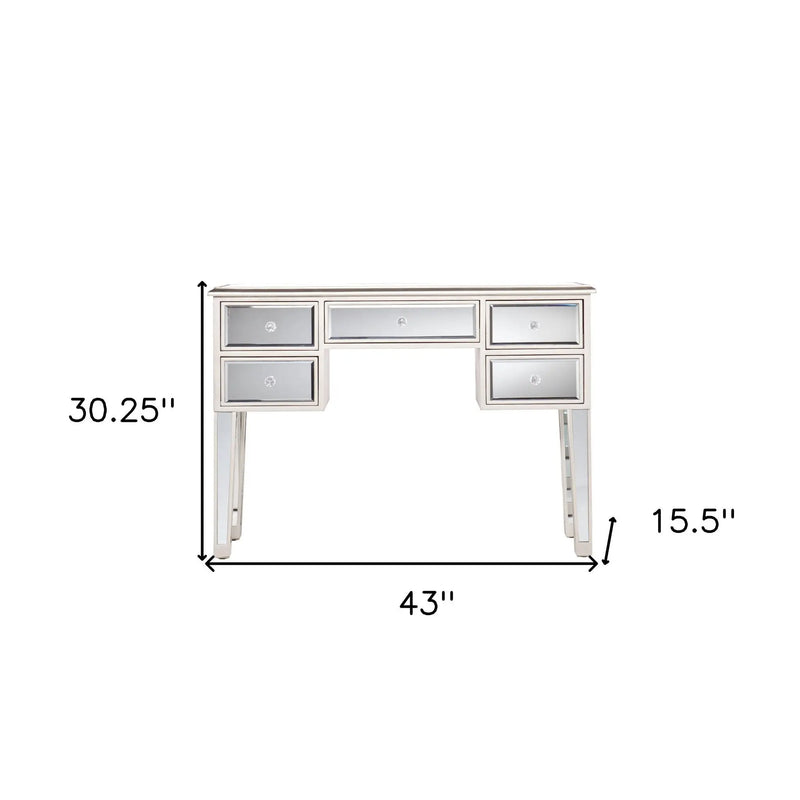 43" Silver Mirrored Glass Console Table And Drawers Homeroots Living Room