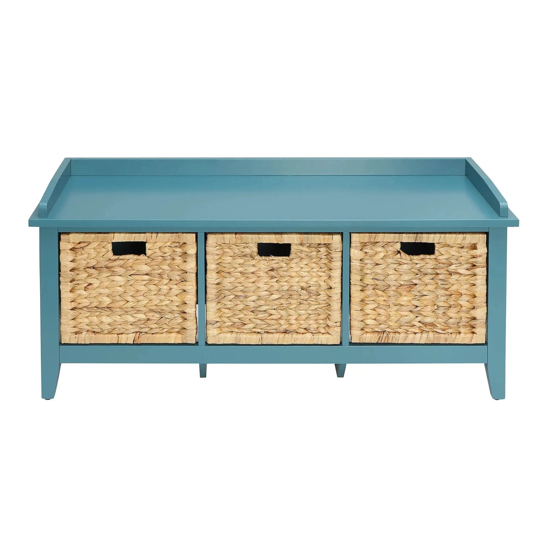 43" Teal Blue Solid Wood Storage Bench with Drawers Homeroots Living Room