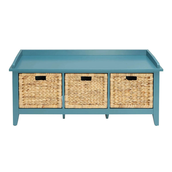 43" Teal Blue Solid Wood Storage Bench with Drawers Homeroots Living Room