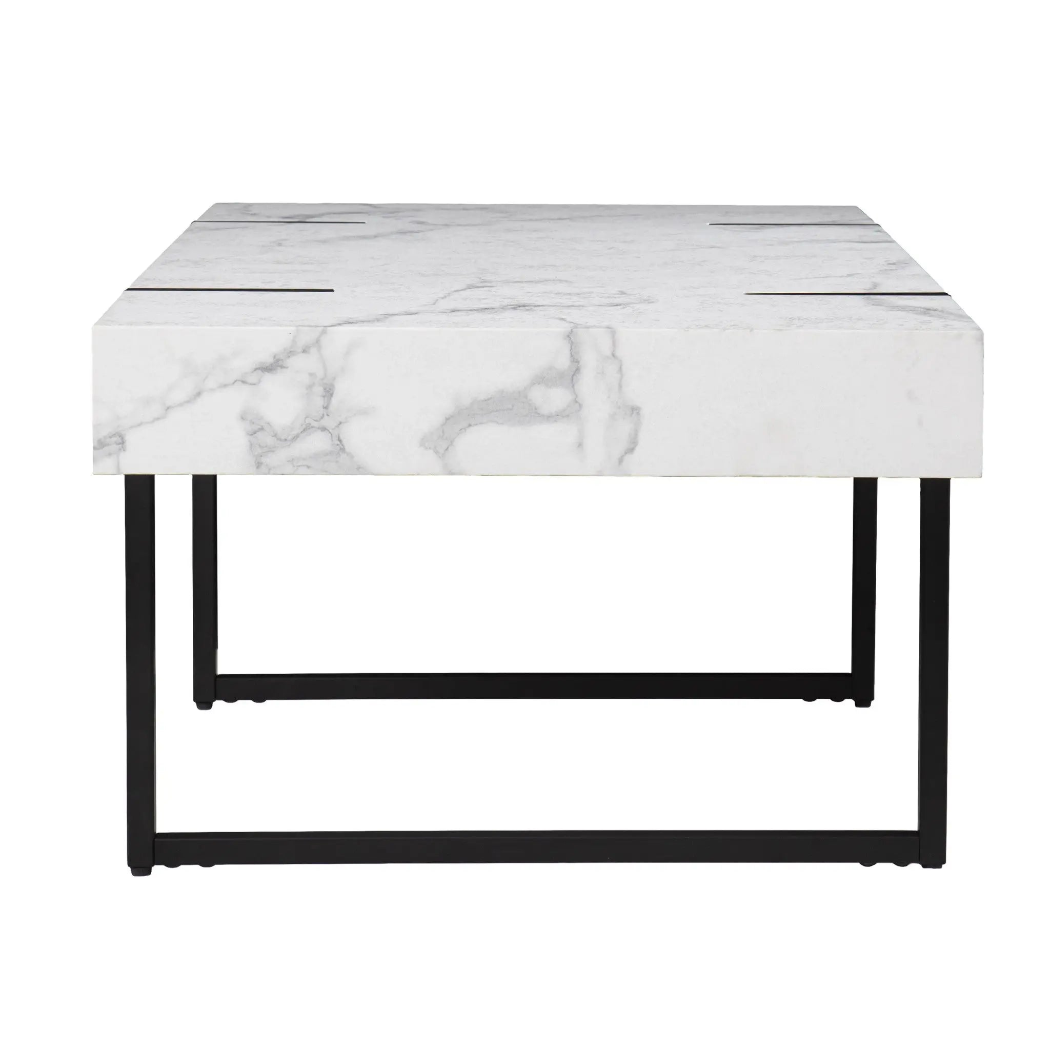 43" White And Black Faux Marble And Metal With Iron Coffee Table Homeroots Living Room