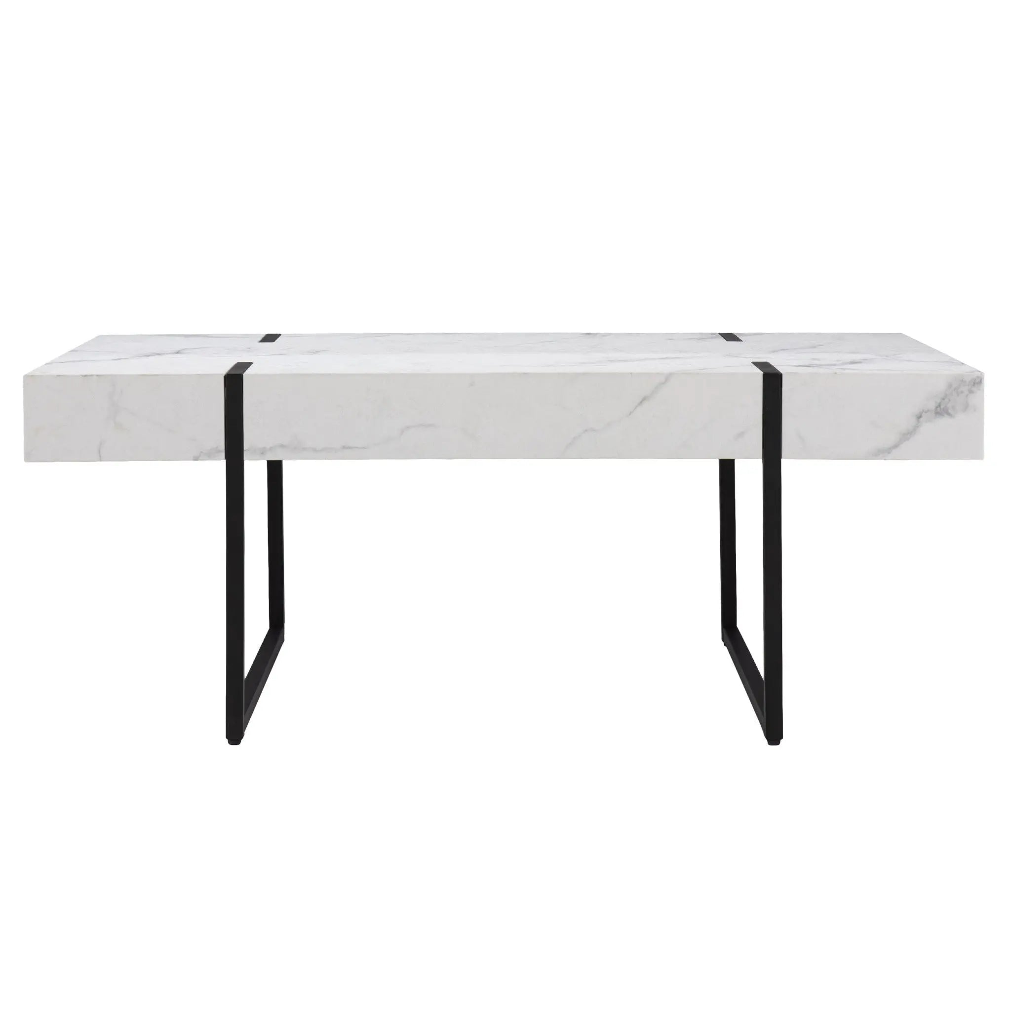 43" White And Black Faux Marble And Metal With Iron Coffee Table Homeroots Living Room