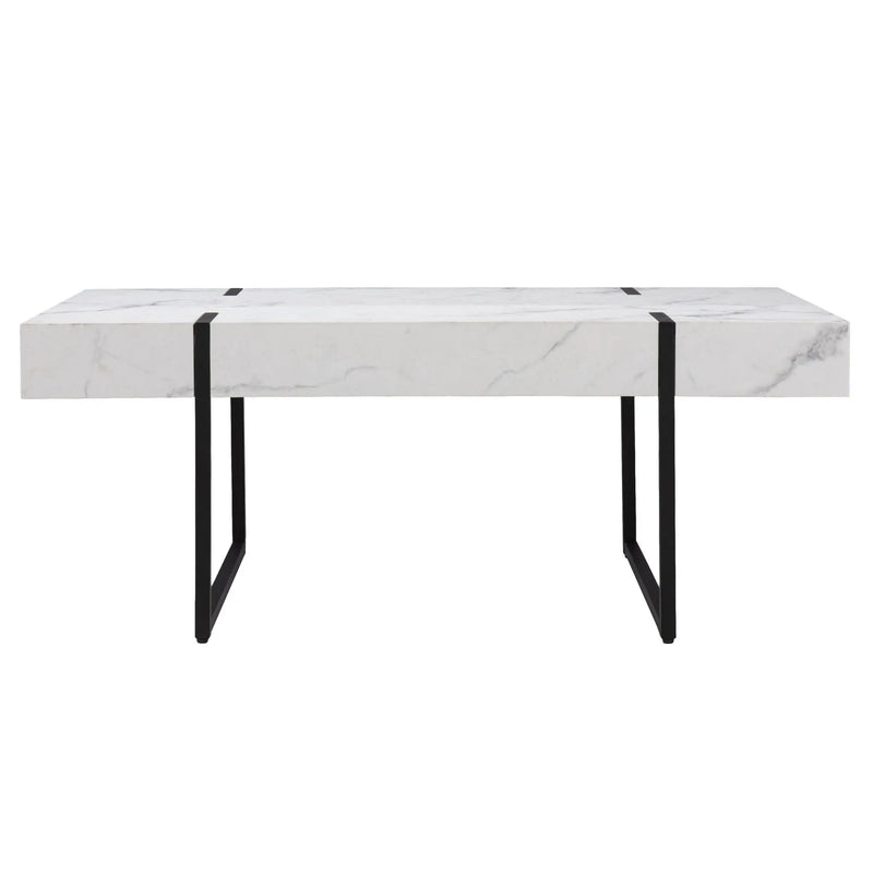 43" White And Black Faux Marble And Metal With Iron Coffee Table Homeroots Living Room