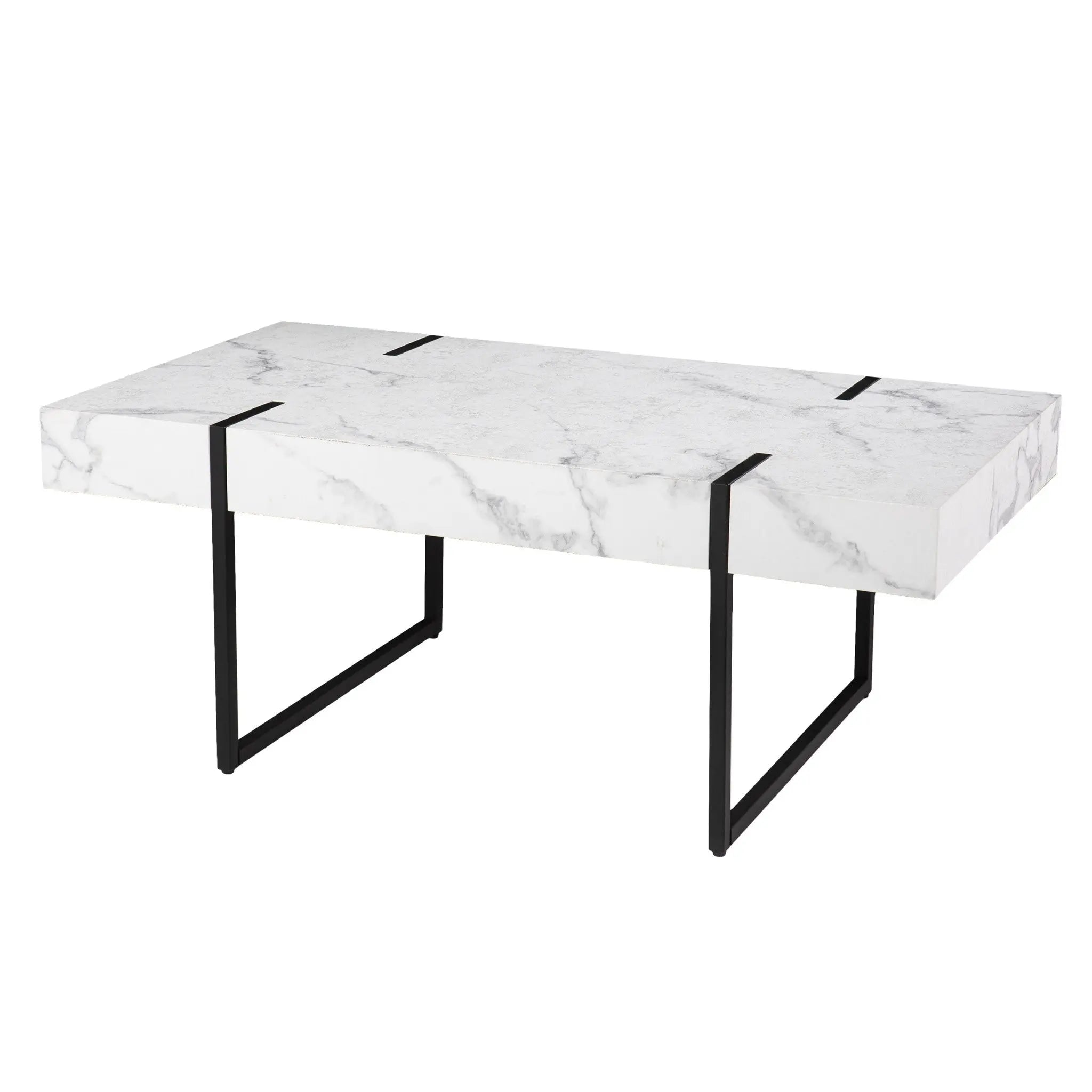 43" White And Black Faux Marble And Metal With Iron Coffee Table Homeroots Living Room