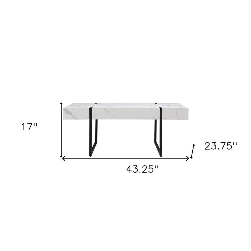 43" White And Black Faux Marble And Metal With Iron Coffee Table Homeroots Living Room