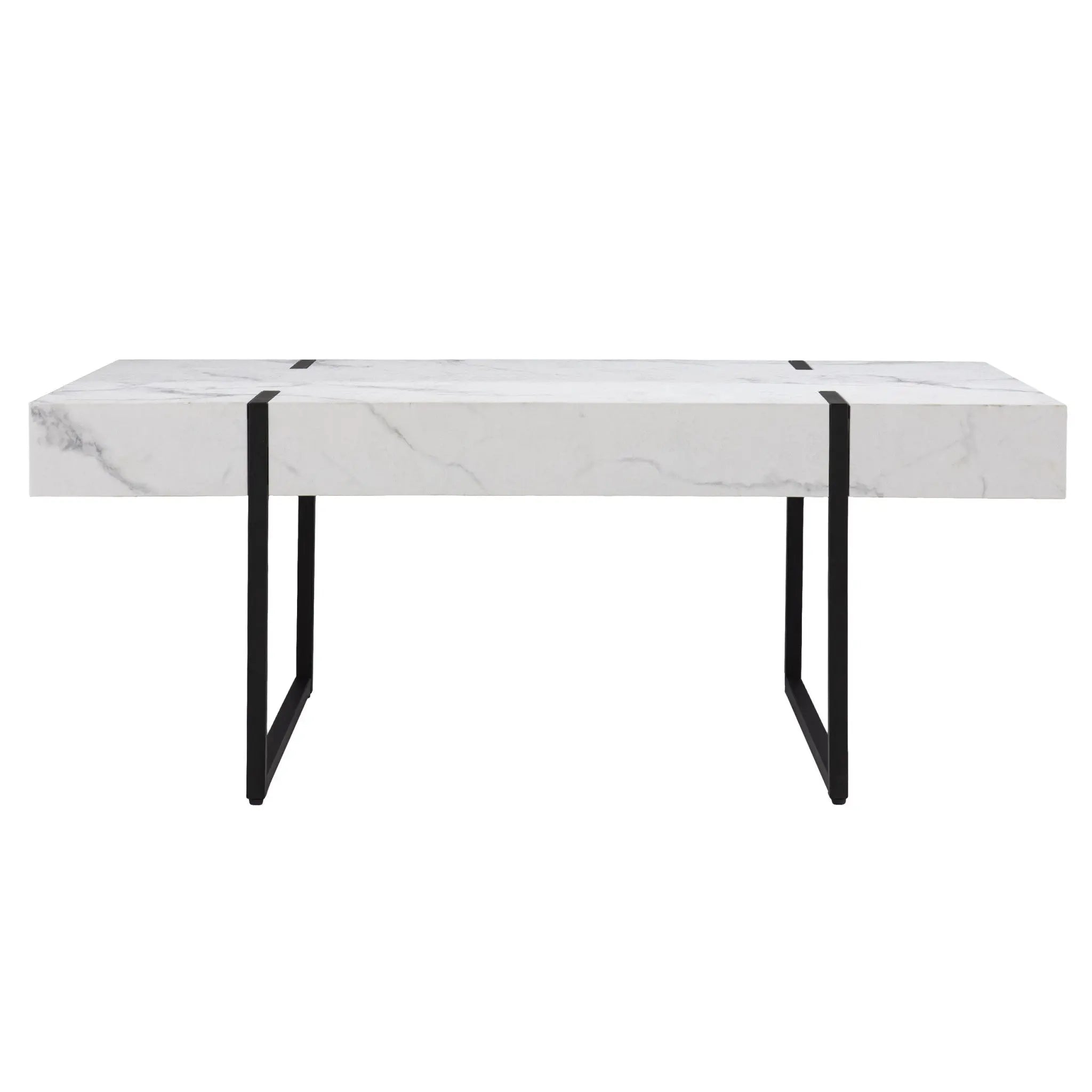 43" White And Black Faux Marble And Metal With Iron Coffee Table Homeroots Living Room