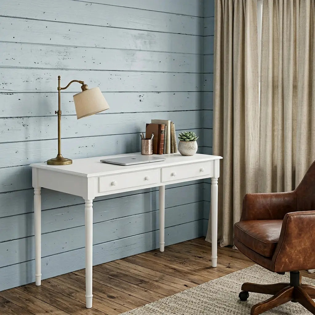 43" White Solid Wood Writing Desk With Two Drawers Homeroots Office