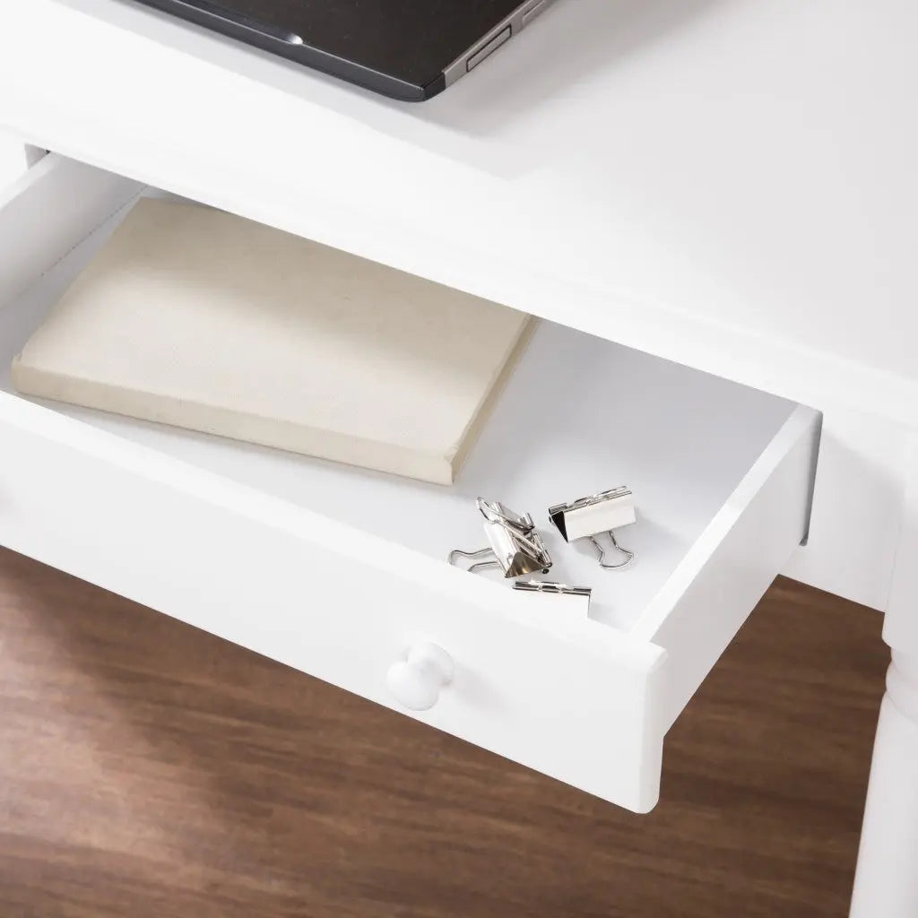43" White Solid Wood Writing Desk With Two Drawers Homeroots Office