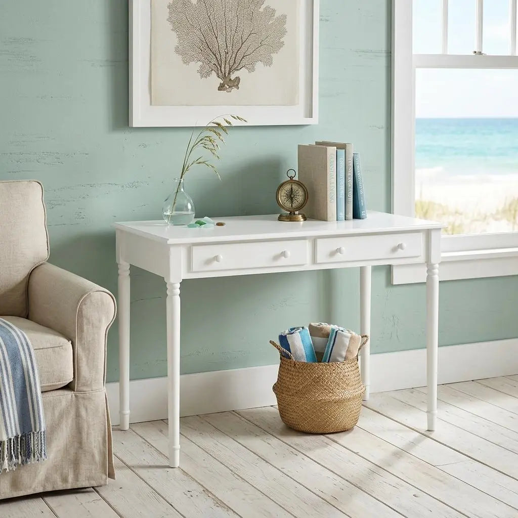 43" White Solid Wood Writing Desk With Two Drawers Homeroots Office