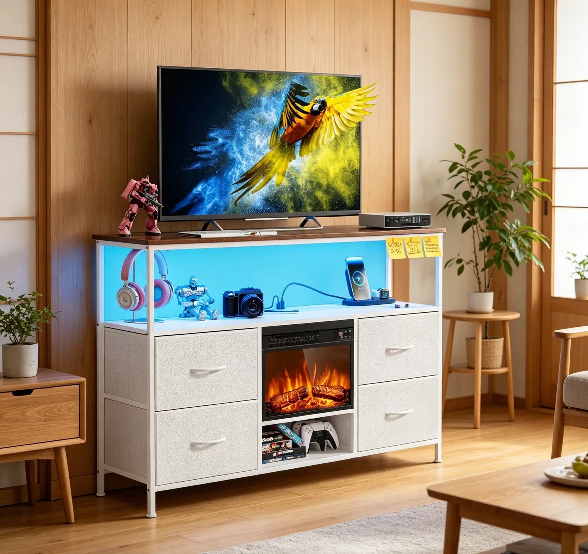 43" White Wood Fireplace TV Stand With Fireplace Homeroots Living Room