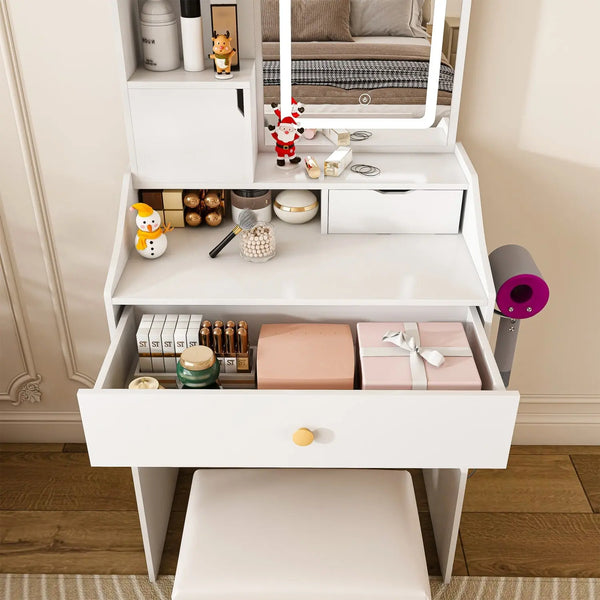 43" White Wood Mirrored Three Drawer Vanity Table Homeroots Living Room