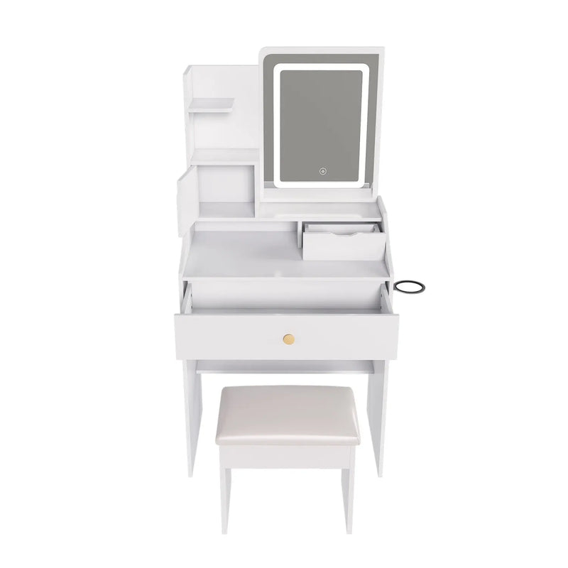 43" White Wood Mirrored Three Drawer Vanity Table Homeroots Living Room