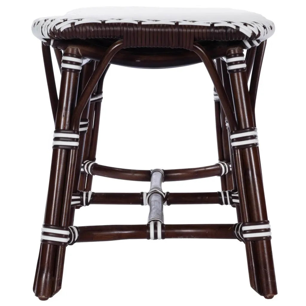 43" White and Dark Brown Rattan and Wicker Bench Homeroots Living Room
