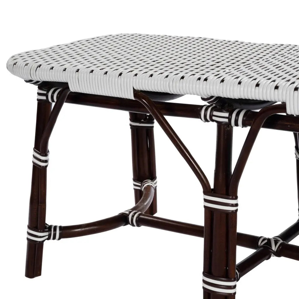 43" White and Dark Brown Rattan and Wicker Bench Homeroots Living Room