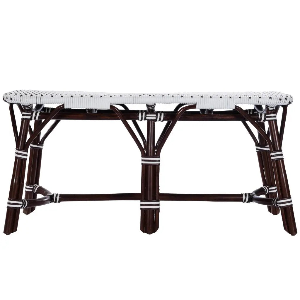 43" White and Dark Brown Rattan and Wicker Bench Homeroots Living Room