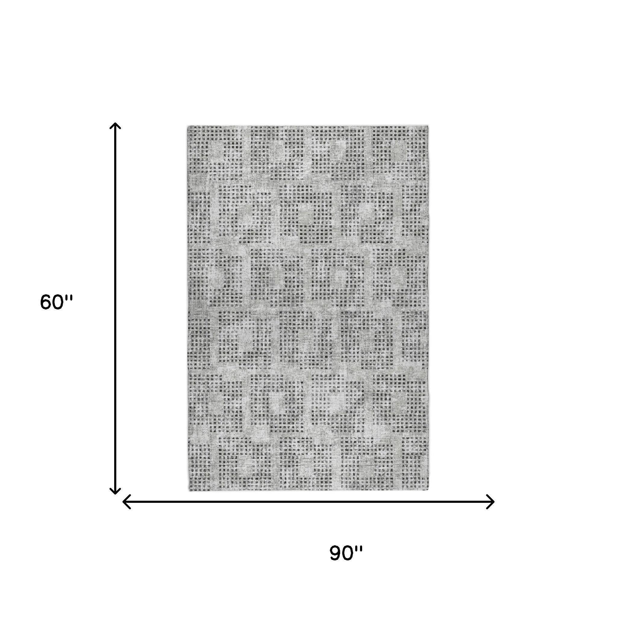 5' X 8' Gray And Charcoal Geometric Shag Washable Area Rug With UV Protection - Home & Garden
