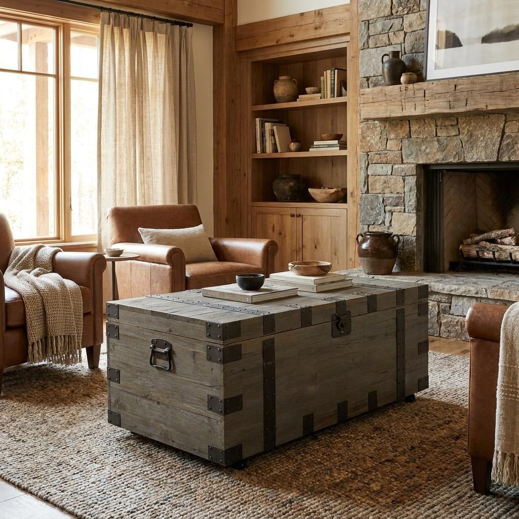 22" Brown Reclaimed Wood Distressed Trunk Coffee Table - Living Room