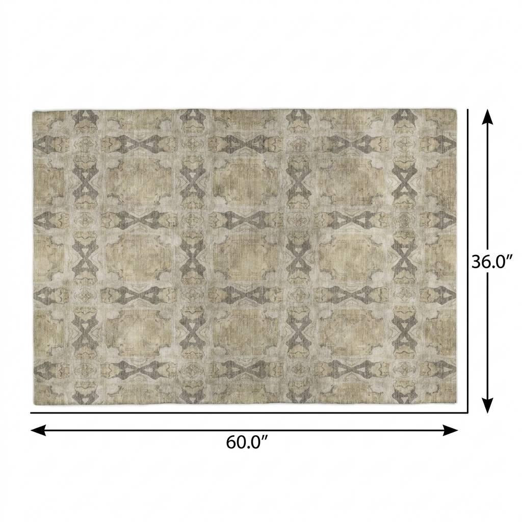 3' X 5' Beige And Gray Geometric Shag Washable Area Rug With UV Protection - Home & Garden