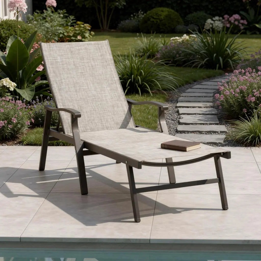 44" Beige Aluminum Five Position Adjustable Outdoor Chaise Lounge Homeroots Outdoor