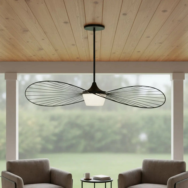 44" Black Aluminum Geometric Wavy LED Dimmable Outdoor Hanging Light Homeroots Outdoor