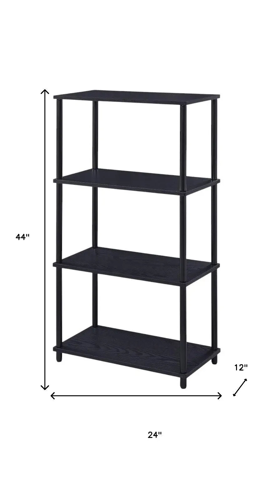 44" Black Metal and Wood Four Tier Etagere Bookcase Homeroots Office