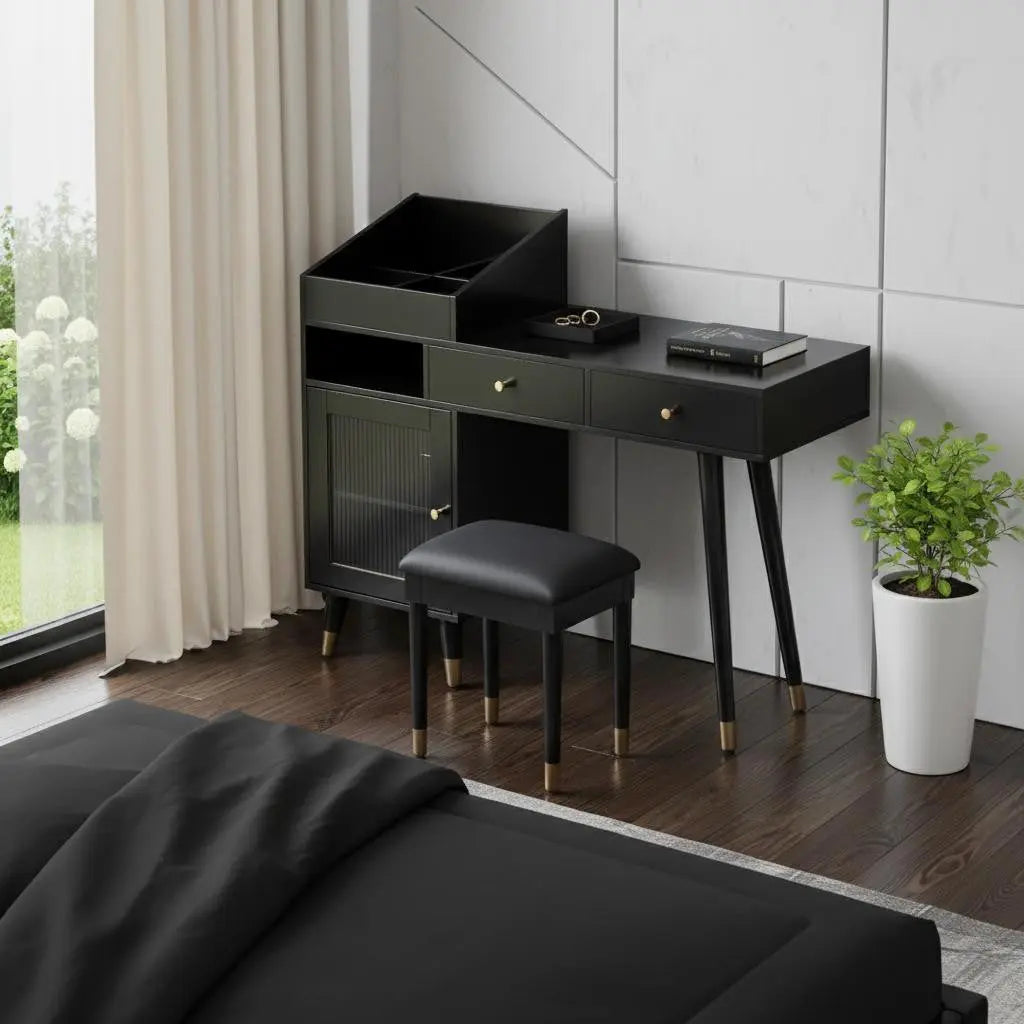 44" Black Wood Two Drawer Vanity Table Homeroots Living Room