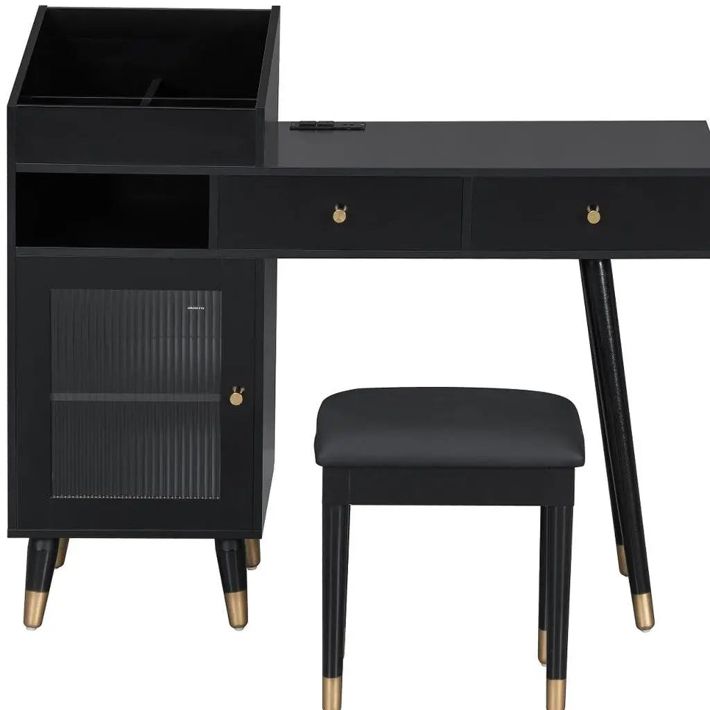 44" Black Wood Two Drawer Vanity Table Homeroots Living Room