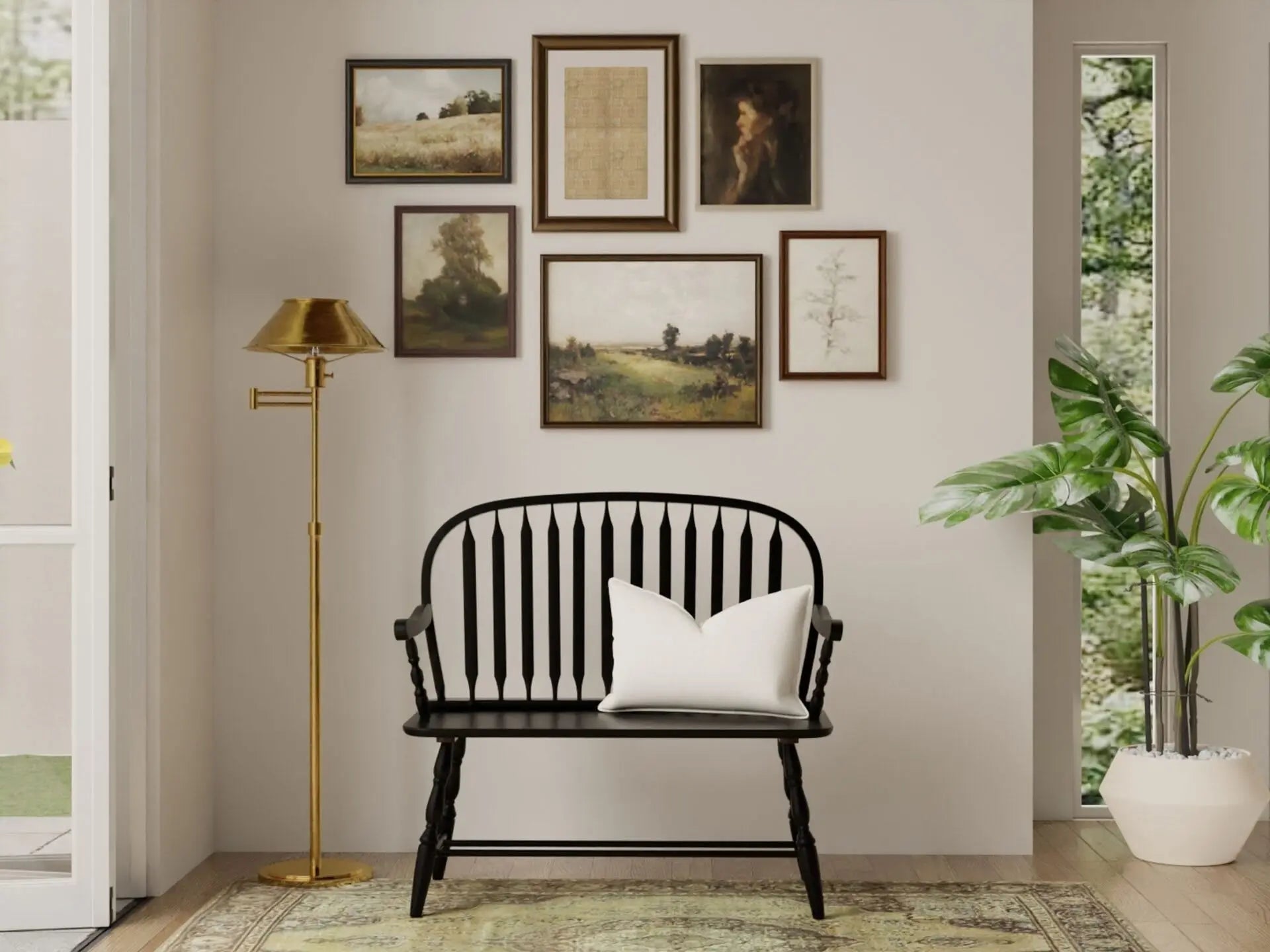 44" Black Wood Windsor Spindle Back Bench Homeroots Living Room